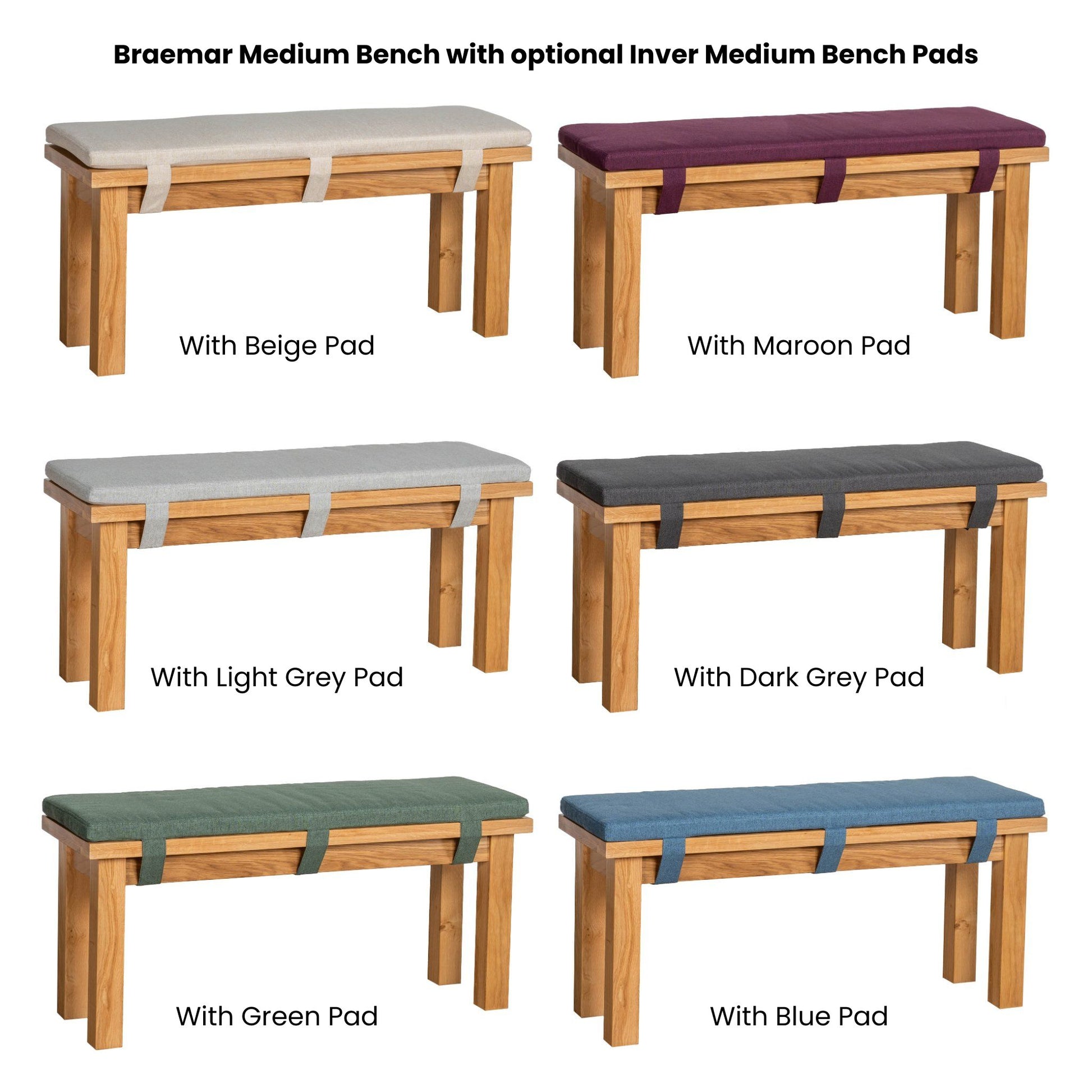 Braemar 104cm Medium Dining Bench Oak with Inver 104cm Medium Bench Pads