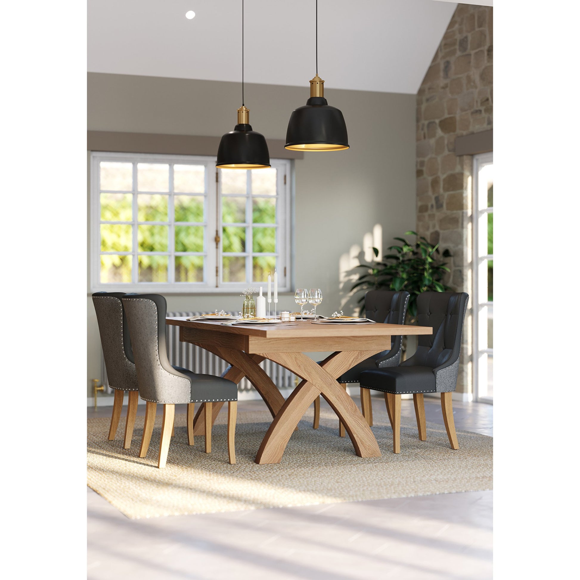 Braemar 4-6 Seater Cross Legged Extending Dining Table Oak extended with Crathie Dining Chair