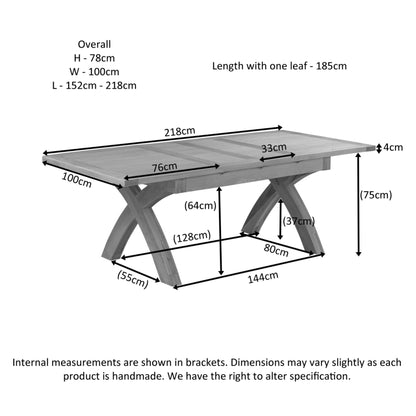 Braemar 4-6 Seater Cross Legged Extending Dining Table Oak dimensions