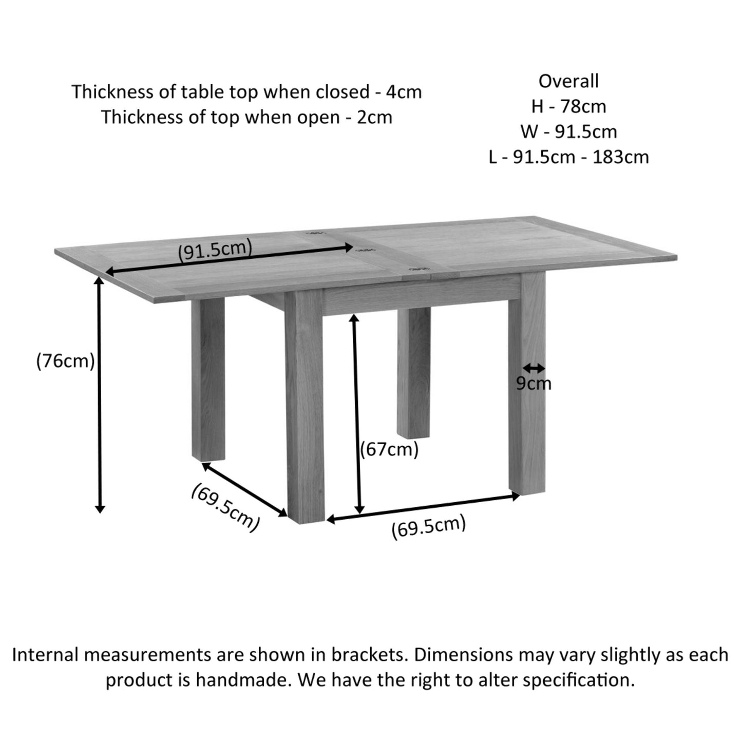 Braemar 4-6 Seater Flip-Top Extending Dining Table Oak dimensions