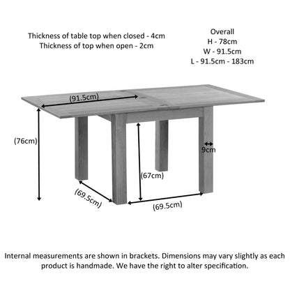 Braemar 4-6 Seater Flip-Top Extending Dining Table Oak dimensions