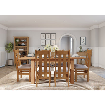 Braemar 4-6 Seater Medium Extending Dining Table Oak extended with Braemar River Dining Chair side view