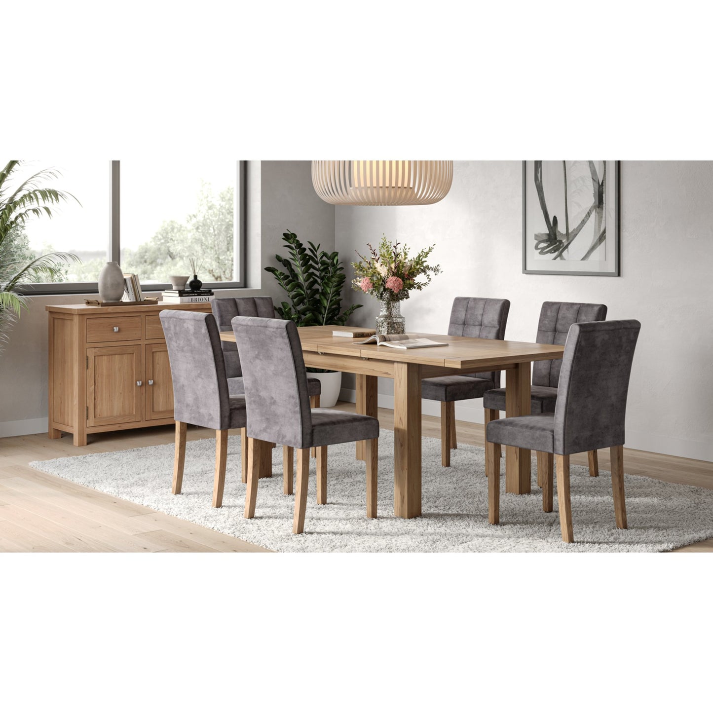 Braemar 4-6 Seater Medium Extending Dining Table Oak extended with Mar Dining Chair