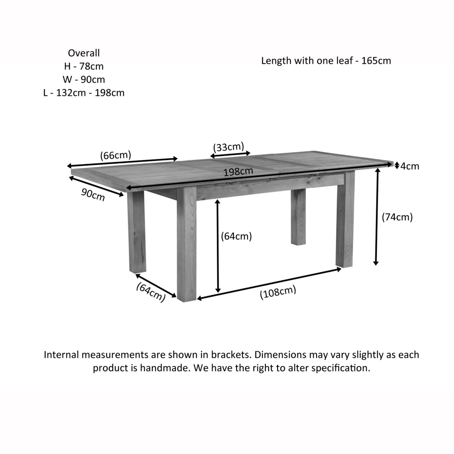 Braemar 4-6 Seater Medium Extending Dining Table Oak dimensions