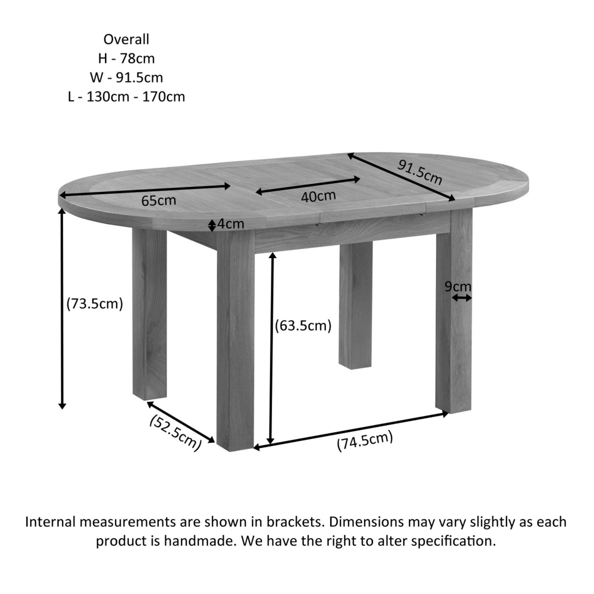 Braemar 4 Seater D-End Extending Dining Table Oak dimensions