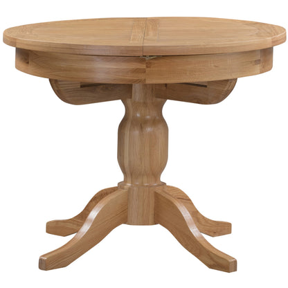 Braemar 4 Seater Round Extending Dining Table Oak closed side view