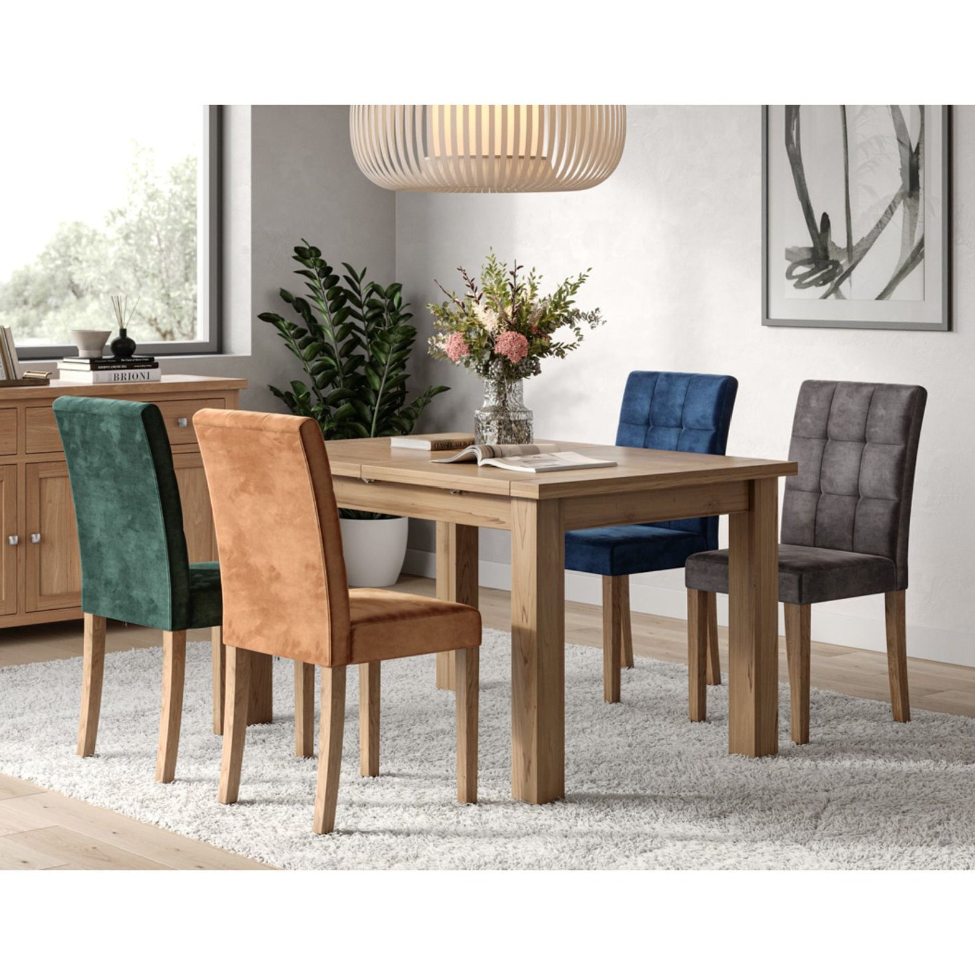 Braemar 4 Seater Small Extending Dining Table Oak closed with Mar Dining Chair