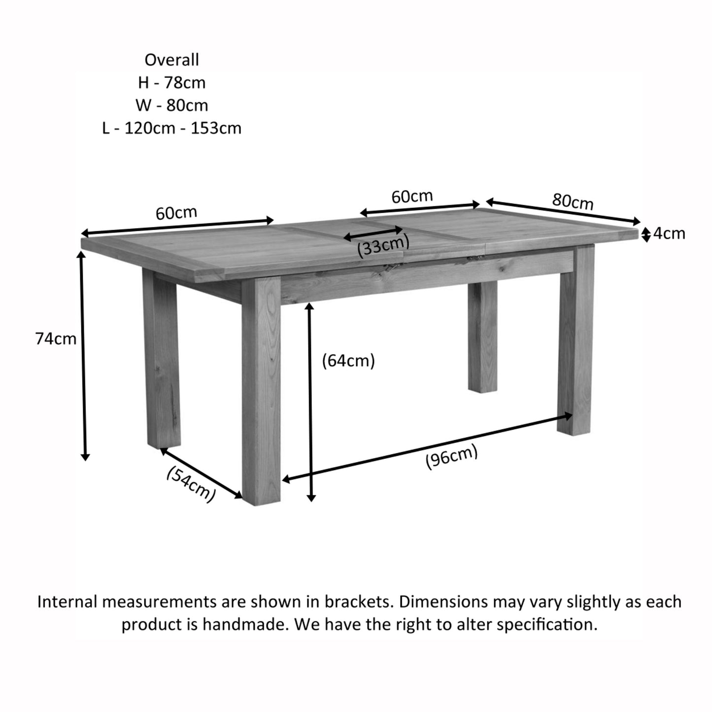 Braemar 4 Seater Small Extending Dining Table Oak dimensions