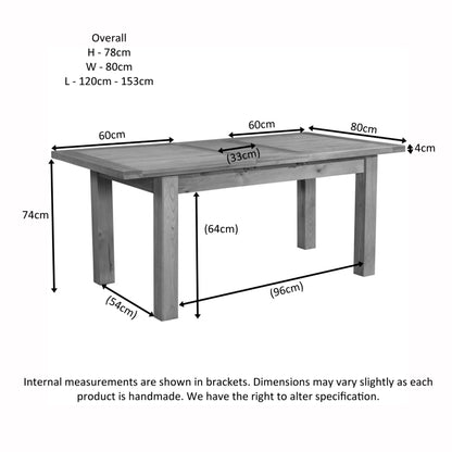 Braemar 4 Seater Small Extending Dining Table Oak dimensions