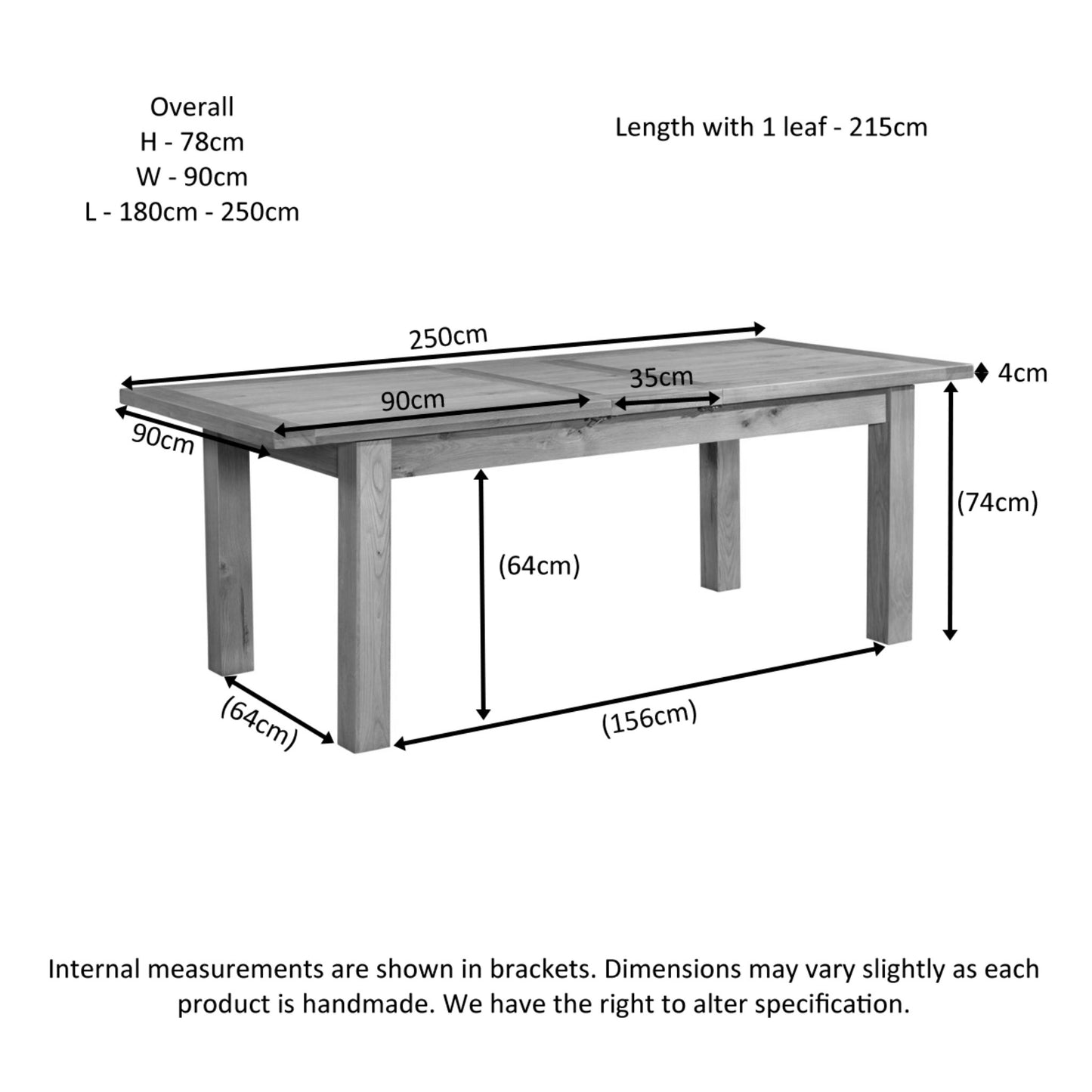 Braemar 6-8 Seater Large Extending Dining Table Oak dimensions