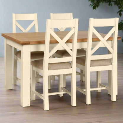 Braemar Painted 4-6 Seater Medium Extending Dining Table Oak closed with 4 Braemar Painted Cross Back Dining Chairs