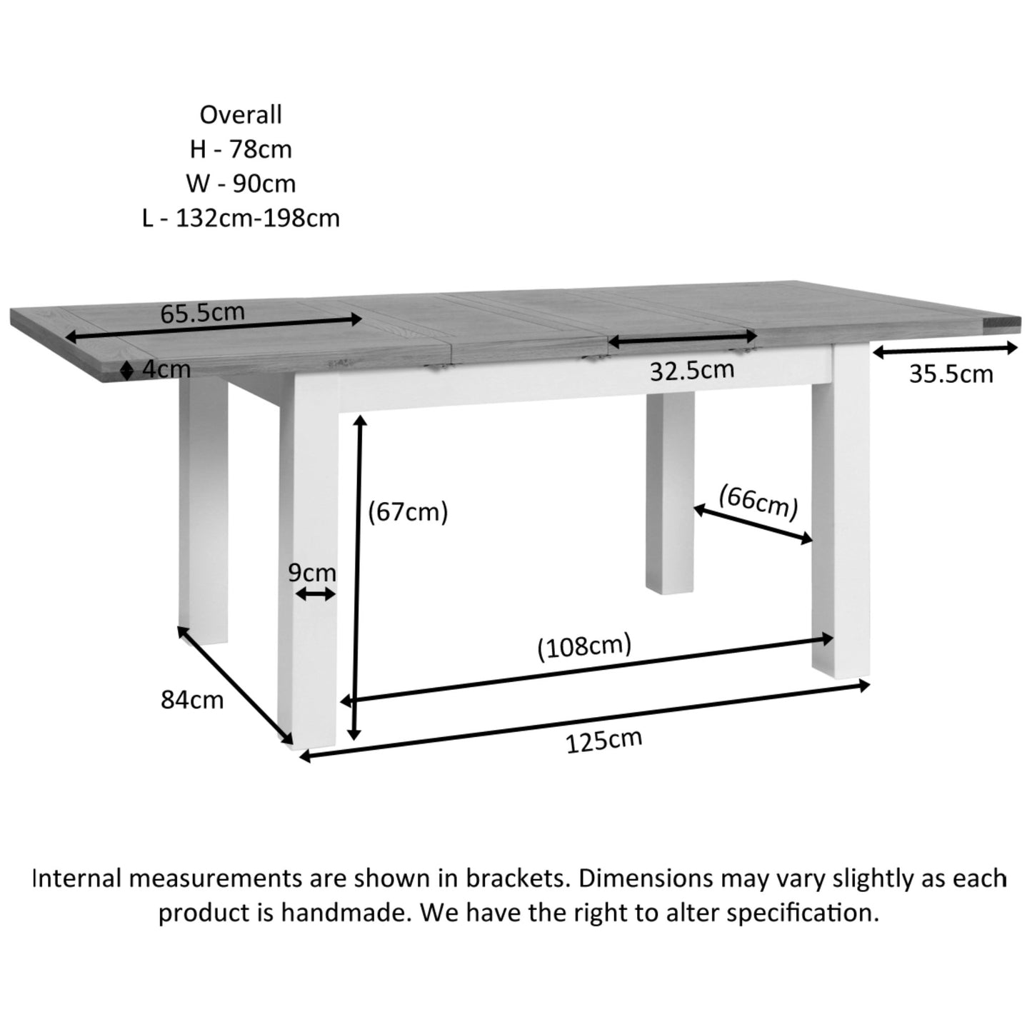 Braemar Painted 4-6 Seater Medium Extending Dining Table Oak dimensions