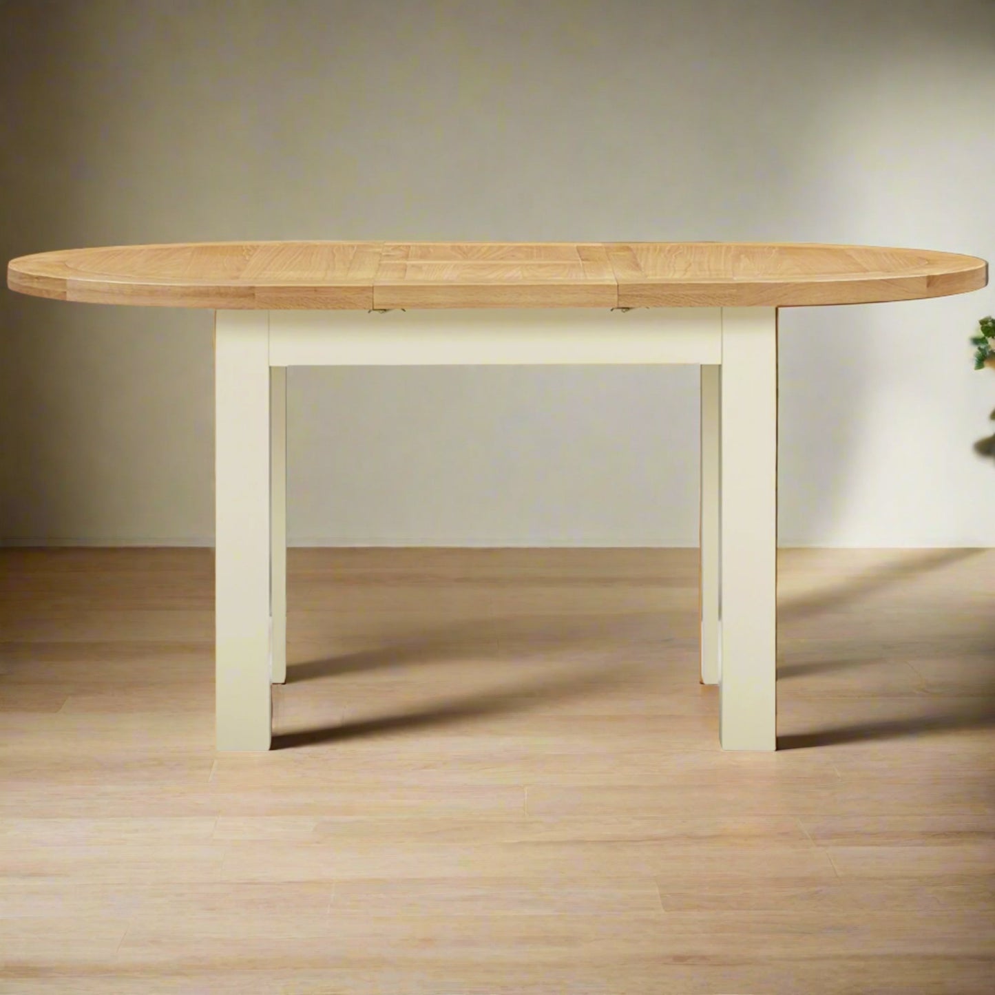 Braemar Painted 4 Seater D-End Extending Dining Table Oak extended side view