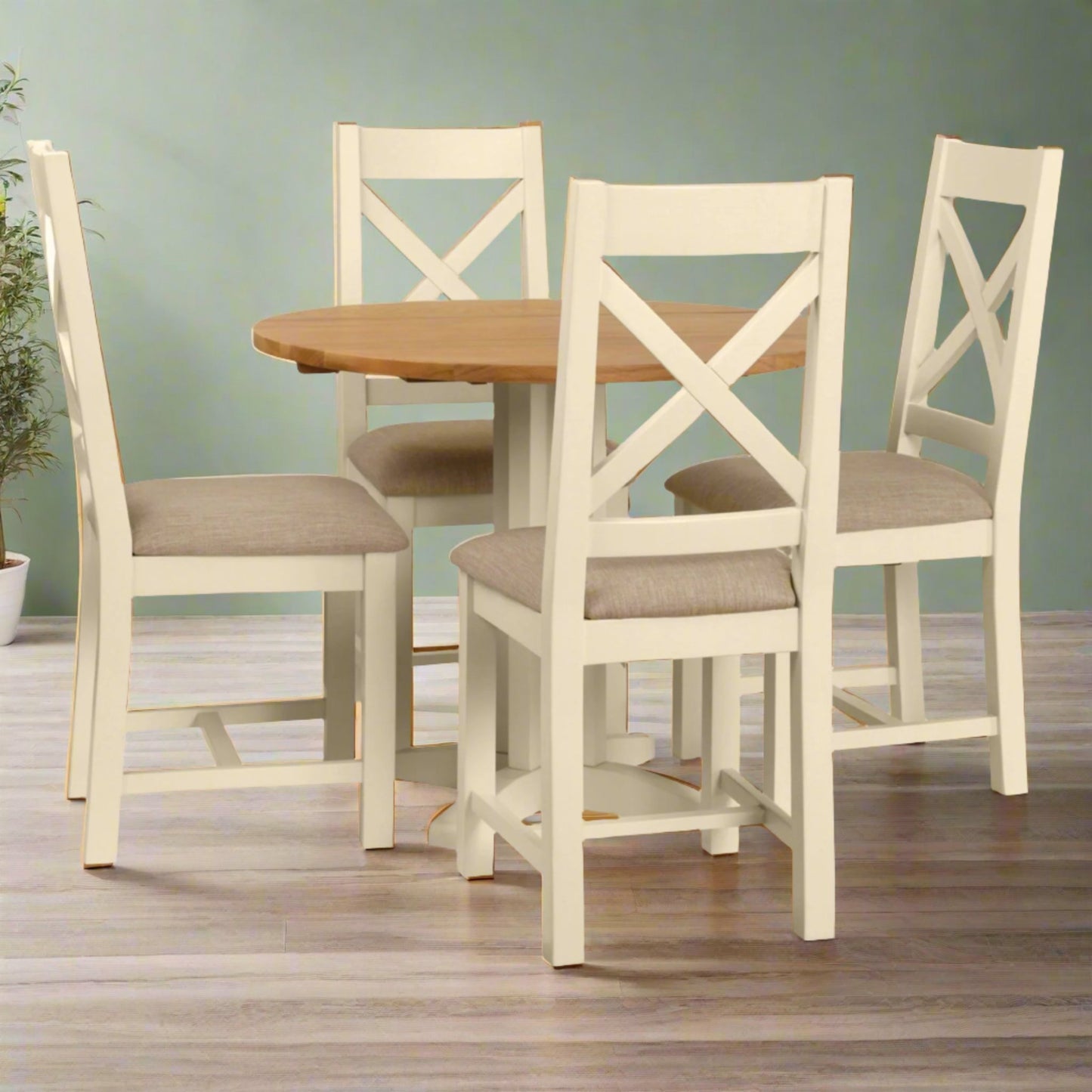 Braemar Painted 4 Seater Round Drop Leaf Dining Table Oak up with Braemar Painted Cross Back Dining Chair