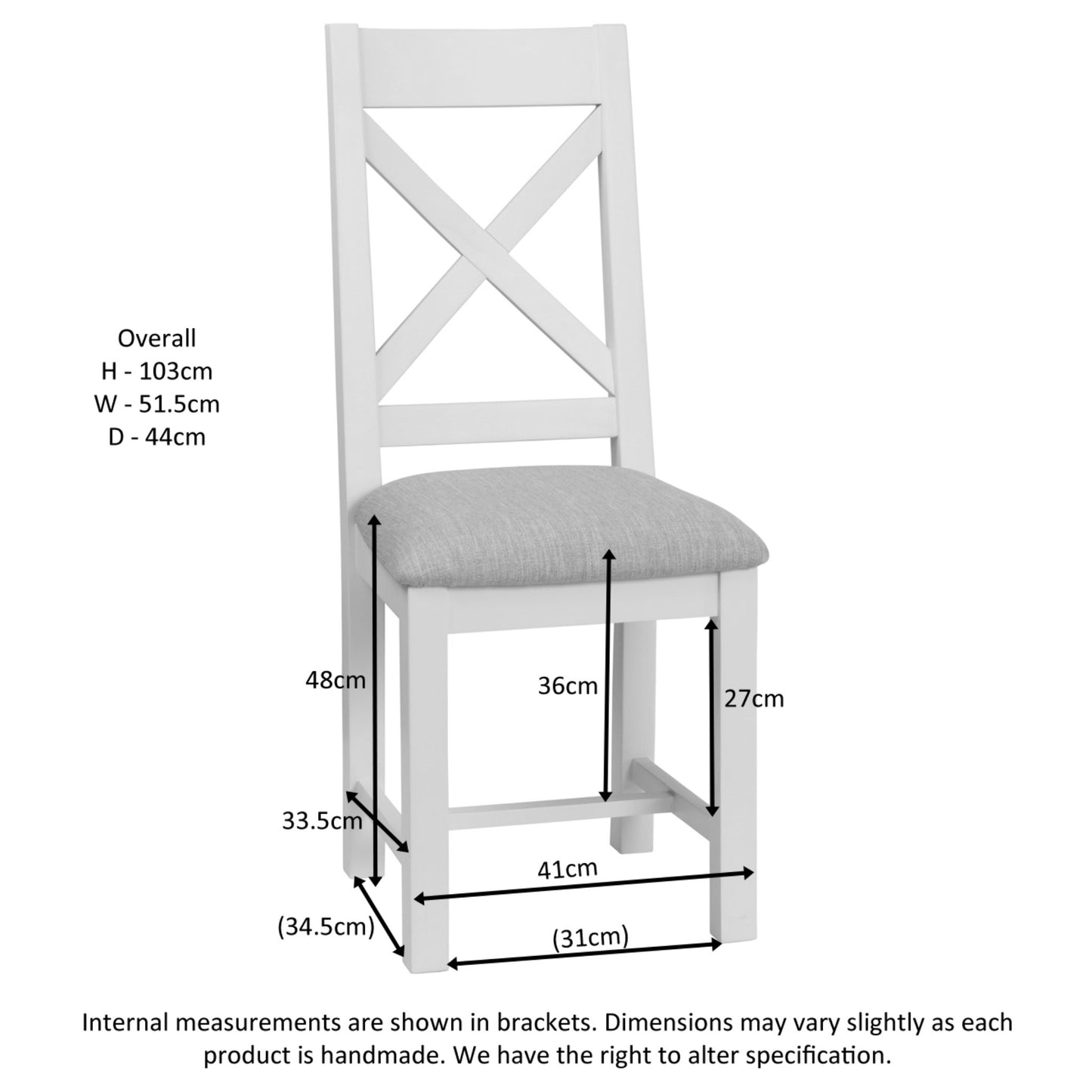 Braemar Painted Cross Back Dining Chair dimensions