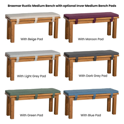 Braemar Rustic 104cm Medium Dining Bench Oak with Inver 104cm Medium Bench Pads