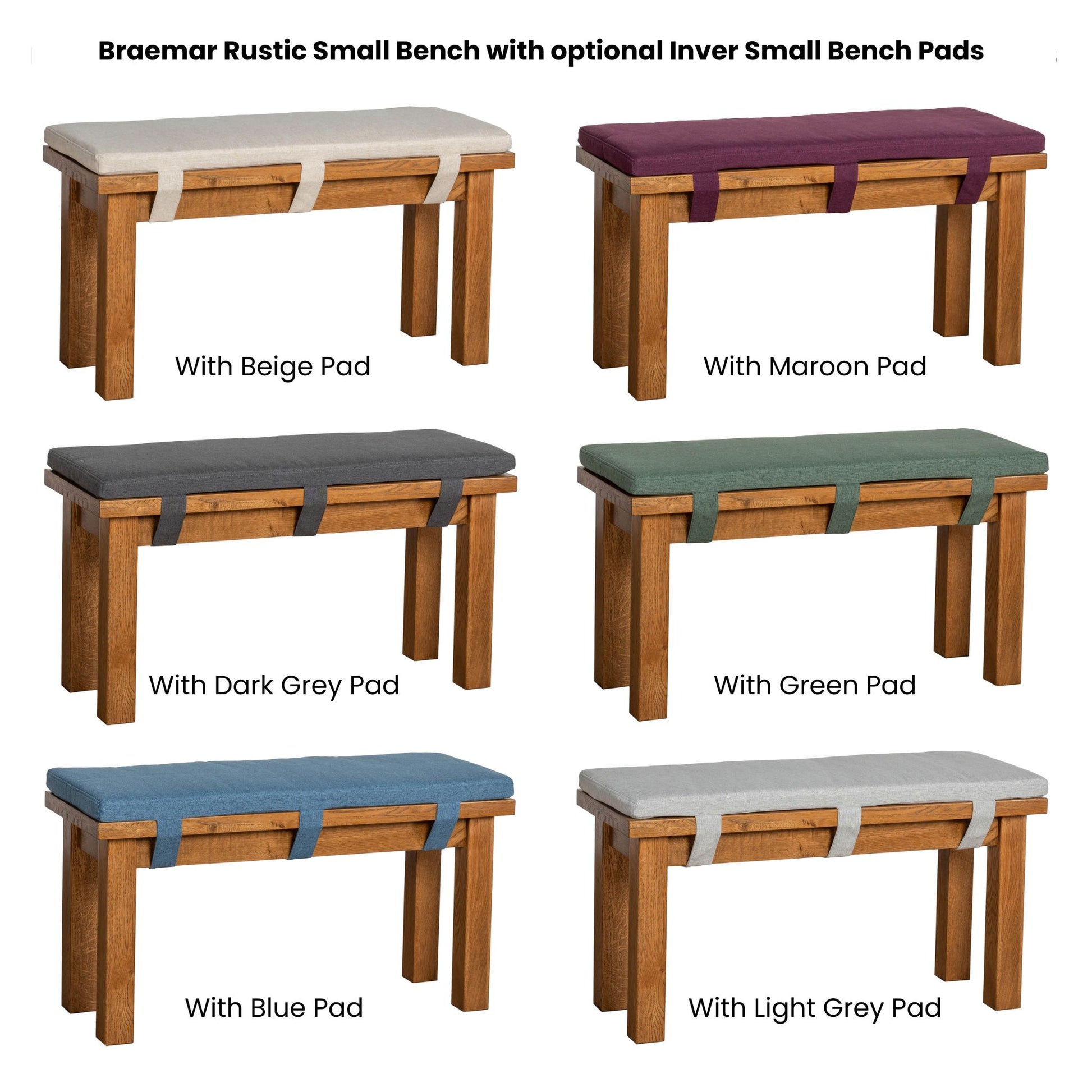 Braemar Rustic 90cm Small Dining Bench Oak with Inver 90cm Small Bench Pads