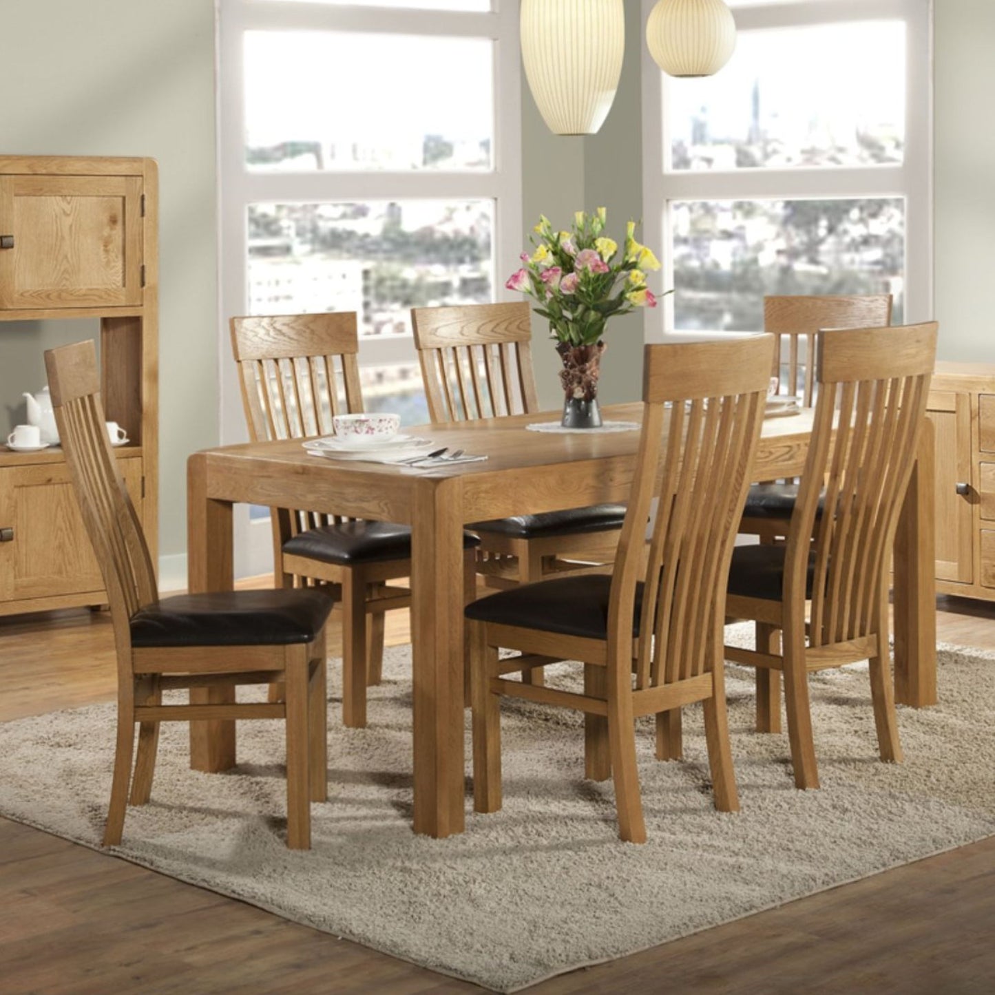 Dess 6-8 Seater Extending Dining Table Oak closed with Dess Waterfall Dining Chair