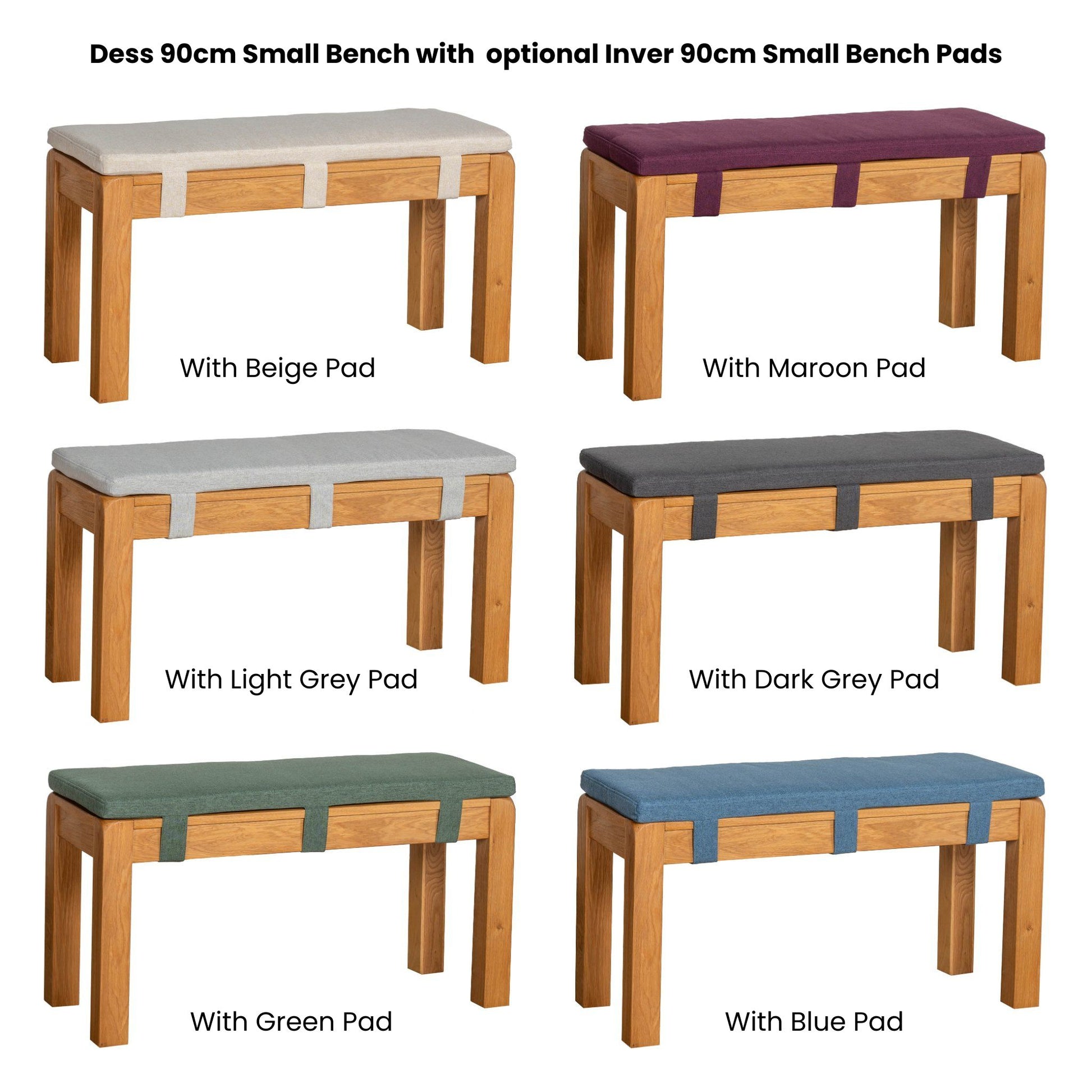 Dess 90cm Small Dining Bench Oak with Inver 90cm Small Bench Pads