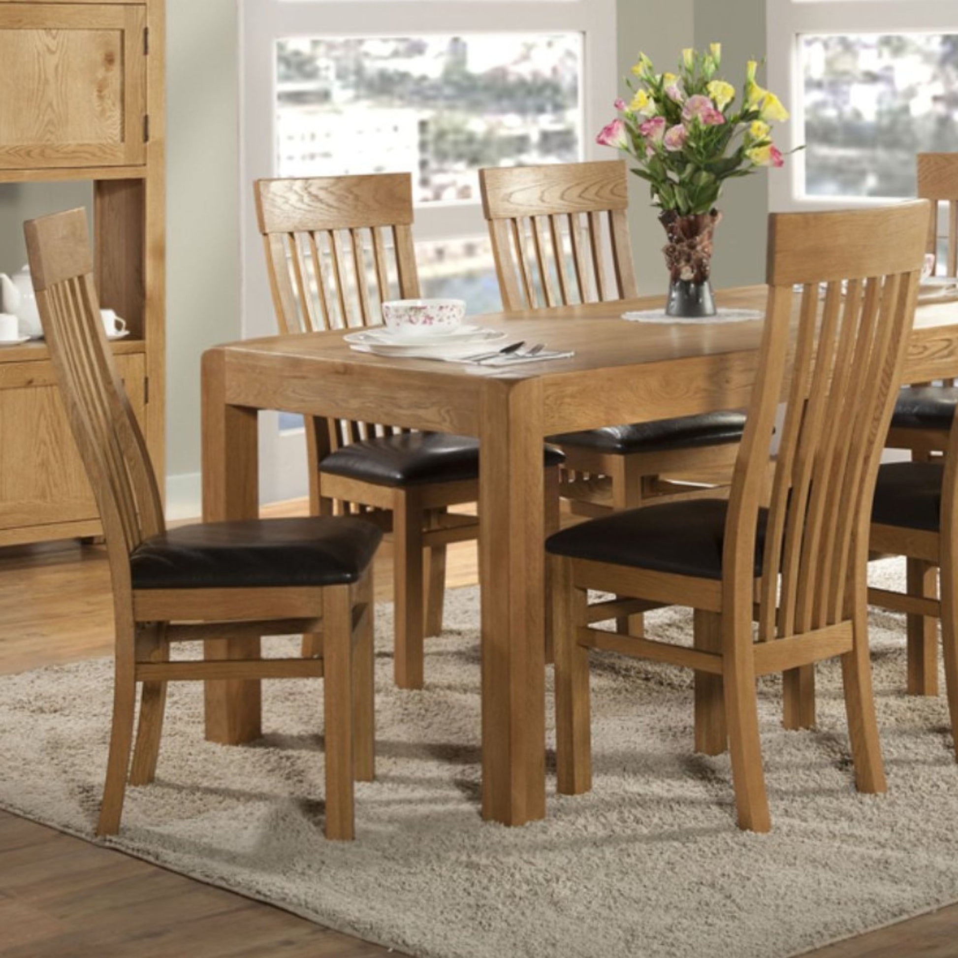 Dess Waterfall Dining Chair Ash with Dess 6-8 Seater Extending Dining Table Oak closed