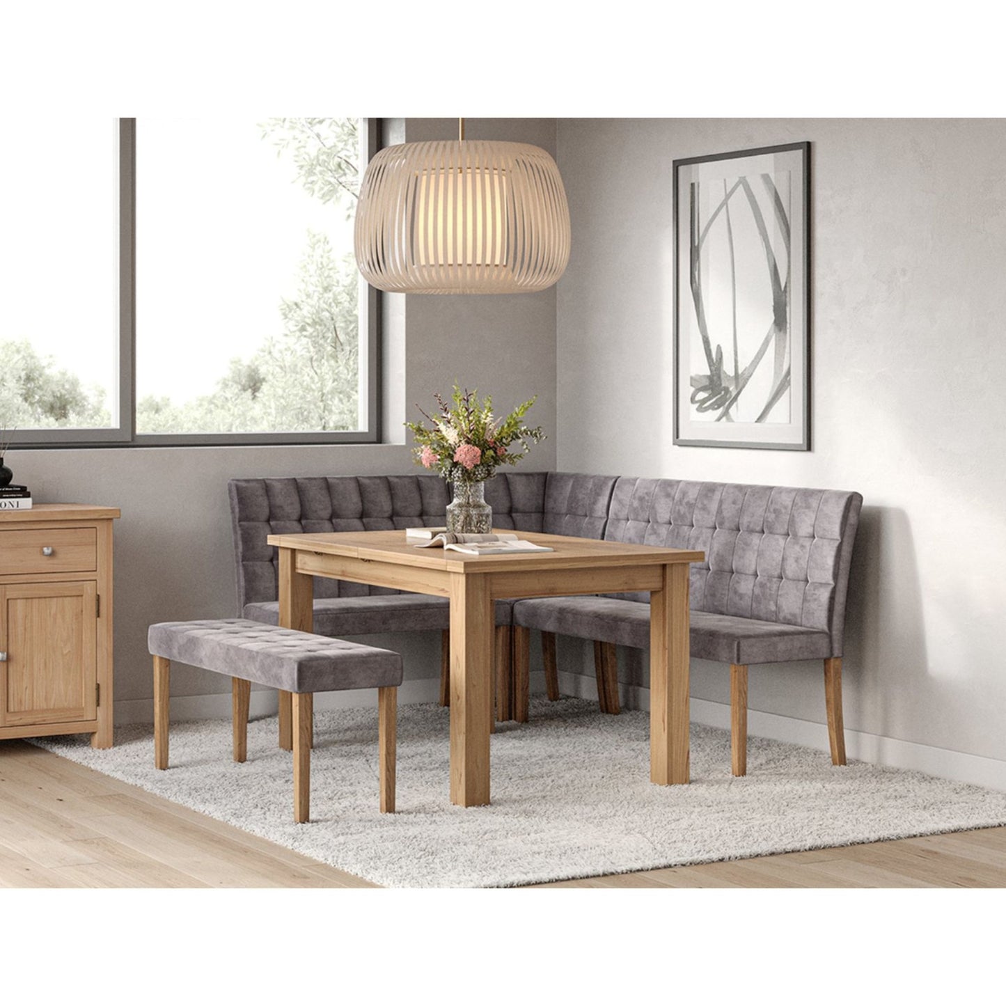 Mar Corner Dining Bench Set Banquette Oak Graphite and Mar 104cm Medium Dining Bench Oak Graphite