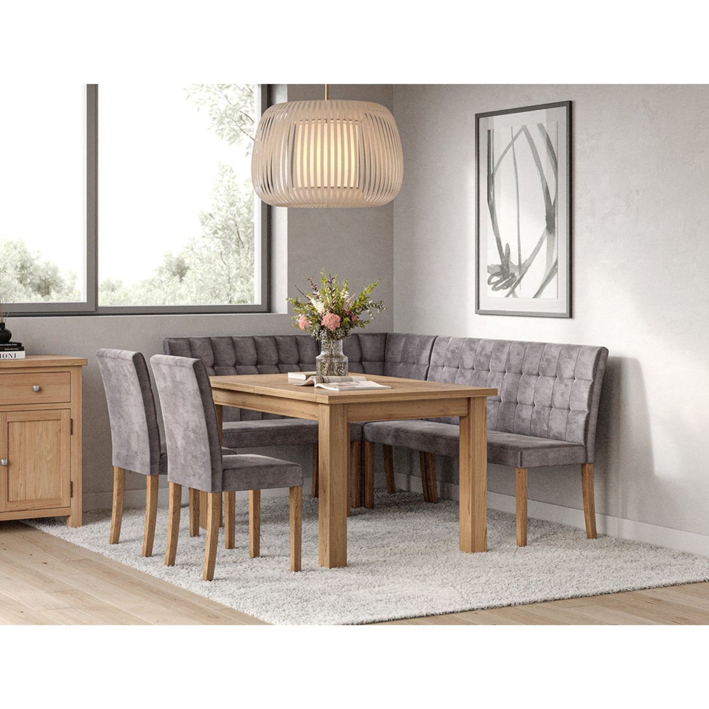 Mar Corner Dining Bench Set Banquette Oak Graphite and Mar Dining Chair Oak Graphite