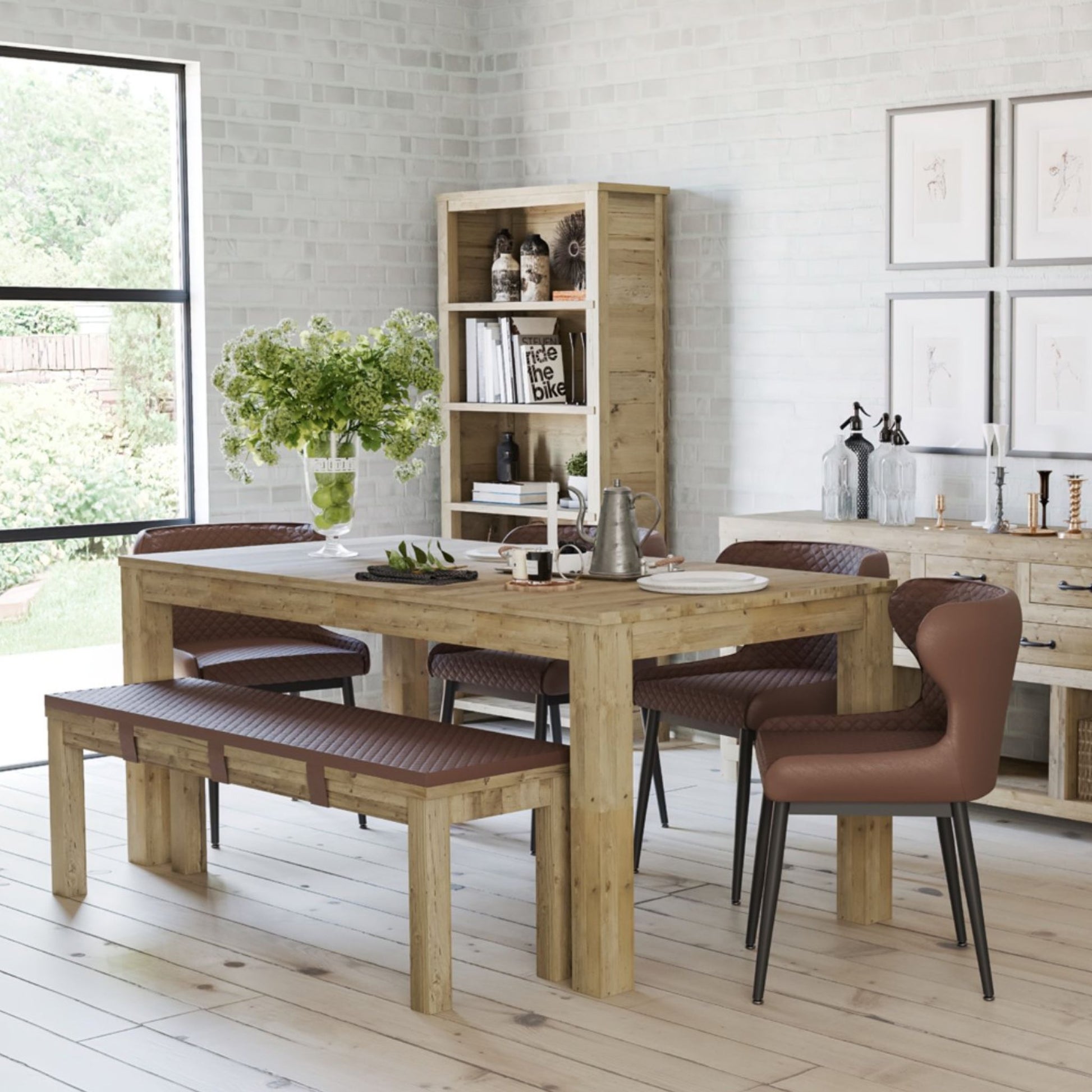 Parkmore 6 Seater Dining Table Reclaimed Pine with Parkmore 146cm Large Dining Bench Reclaimed Pine and Parkmore Dining Chair