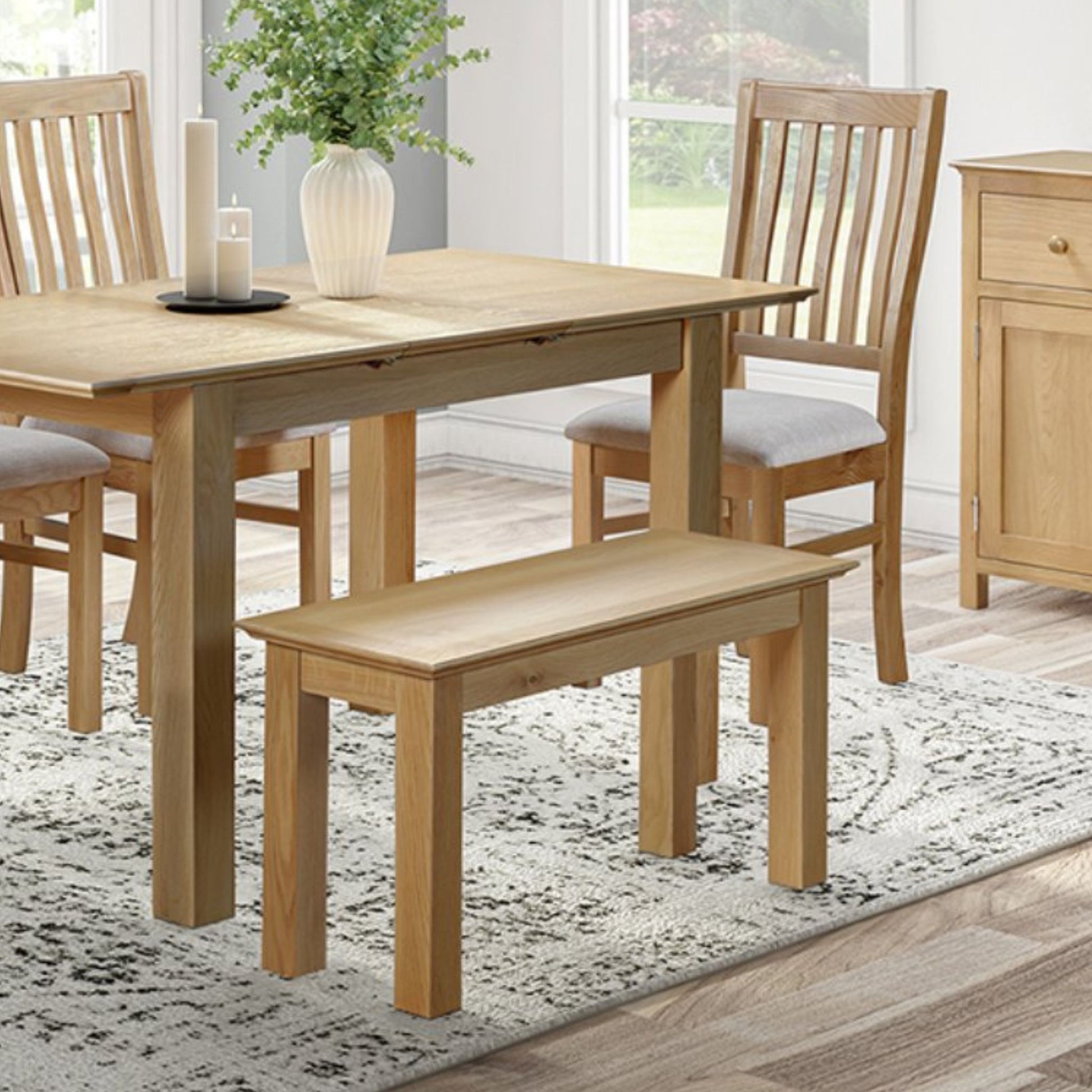 Stowe 90cm Small Dining Bench Oak in dining space