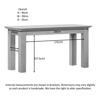 Stowe 90cm Small Dining Bench Oak dimensions