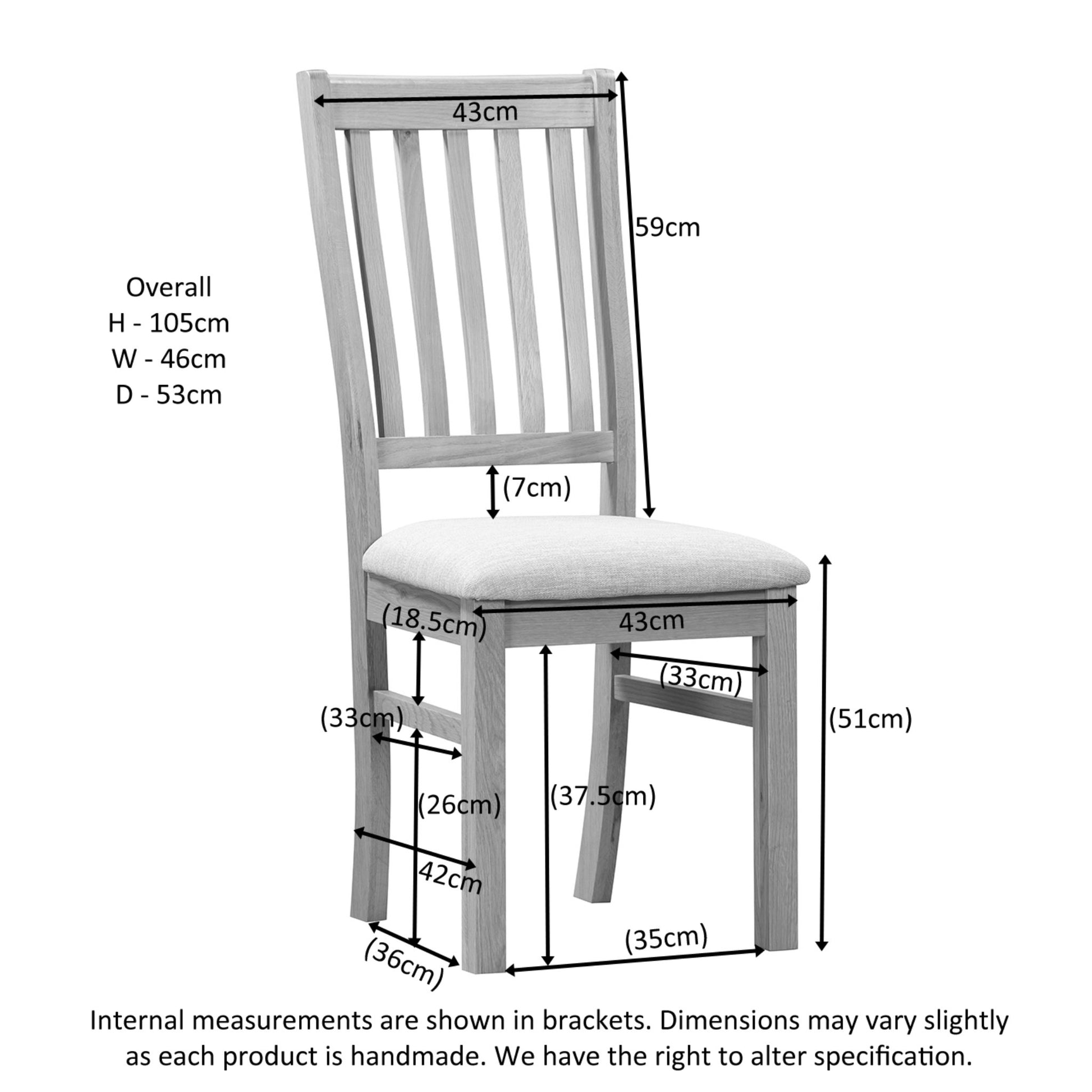 Stowe Dining Chair Oak Beige Fabric dimensions